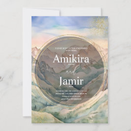 Beautiful Mountain Watercolor Glitter Wedding Kaart