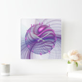 Beautiful Movements Abstract Fractal Art Pink Vierkante Klok (Huis)