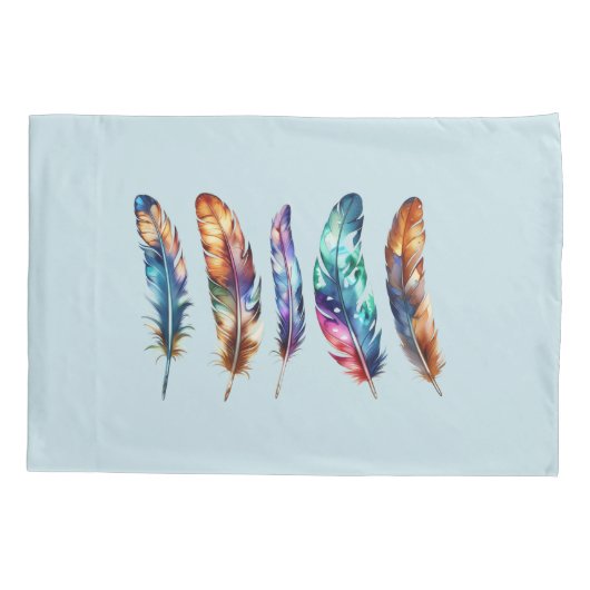 Beautiful Multicolor Boho Feathers - Blue Graphic Kussensloop (Achterkant)