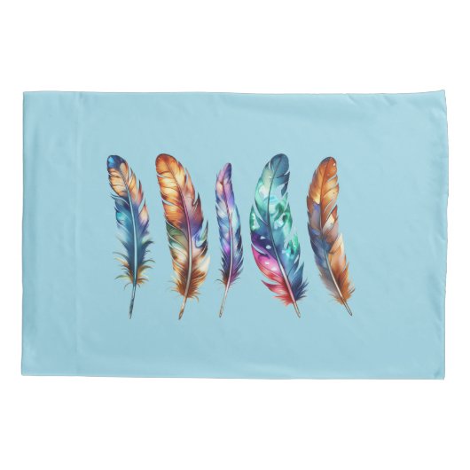 Beautiful Multicolor Boho Feathers - Blue Graphic Kussensloop (Achterkant)