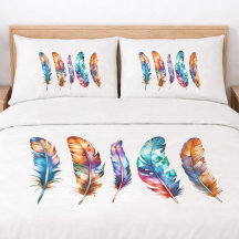 Beautiful Multicolor Boho Feathers - Blue Graphic