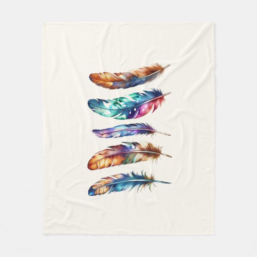 Beautiful Multicolor Boho Feathers - Cozy Graphic Fleece Deken (Voorkant)