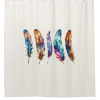 Beautiful Multicolor Boho Feathers - Graphic Art Douchegordijn