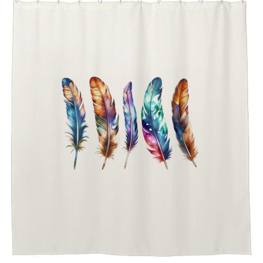 Beautiful Multicolor Boho Feathers - Graphic Art Douchegordijn (Voorkant)
