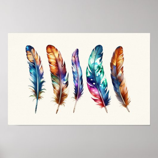 Beautiful Multicolor Boho Feathers - Graphic Art Poster (Voorkant)