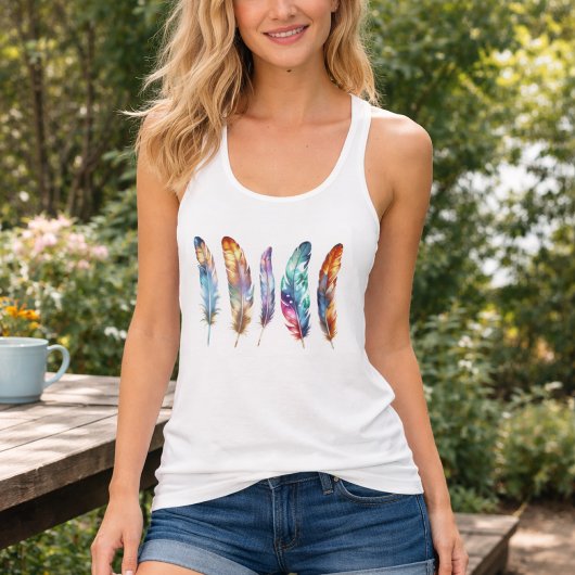 Beautiful Multicolor Boho Feathers - Graphic Art Tanktop