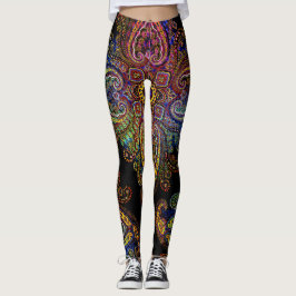 Beautiful Multicolored Paisley on Black Leggings
