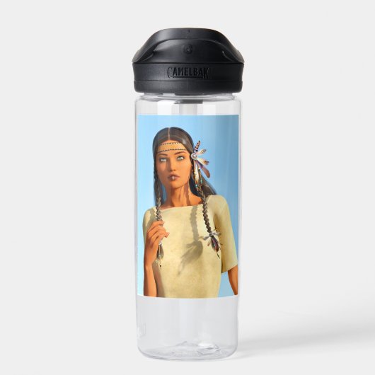 Beautiful Native American Woman Indigenous Outfit Waterfles (Achterkant)