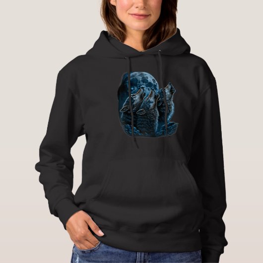 Beautiful Night Time Wolf Howling At Moon Raglan B Hoodie (Voorkant)