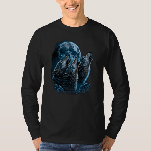 Beautiful Night Time Wolf Howling At Moon T-shirt (Voorkant)