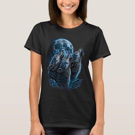 Beautiful Night Time Wolf Howling At Moon T-shirt (Voorkant)