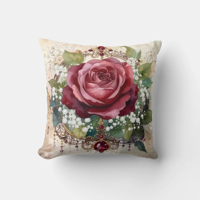 Beautiful Nostalgic Romantic Red Rose Victorian Kussen (Voorkant)