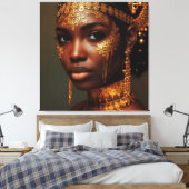 Beautiful Nubian Goddess in Gold Canvas Afdruk (Insitu (Slaapkamer))