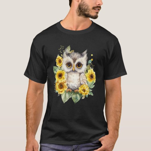 Beautiful Owl On Tree Sunflower T-shirt (Voorkant)