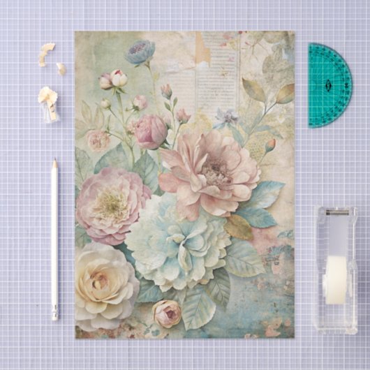 Beautiful Pale Peonies on Distressed Background Tissuepapier (Craft)