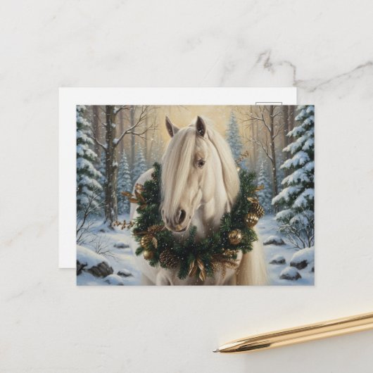 Beautiful Palomino Horse Winter Forest Christmas Briefkaart (Voorkant / Achterkant in situ)