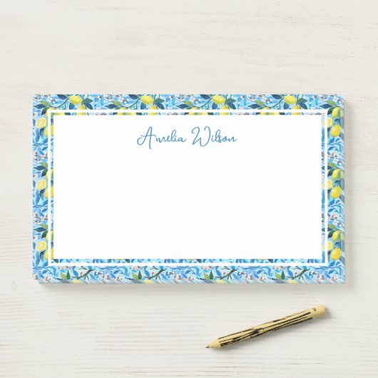 Beautiful Pattern of Vibrant Lemons Personalized Post-it® Notes (Op bureau)