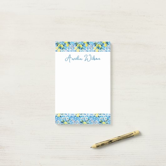 Beautiful Pattern of Vibrant Lemons Personalized Post-it® Notes (Op bureau)
