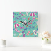 Beautiful Pattern With Summer Elements Vierkante Klok (Huis)