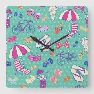 Beautiful Pattern With Summer Elements Vierkante Klok