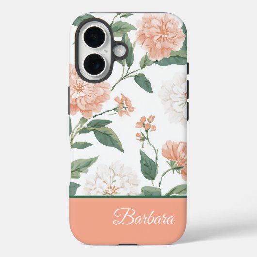 Beautiful Peach Floral Personalized Name Case-Mate iPhone Case (Achterkant)