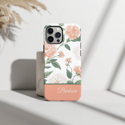 Beautiful Peach Floral Personalized Name Case-Mate iPhone Case