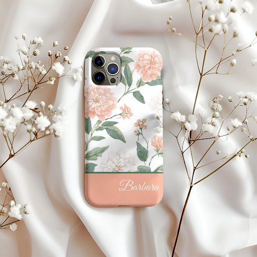 Beautiful Peach Floral Personalized Name Case-Mate iPhone Case