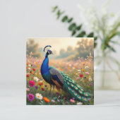 Beautiful Peacock in Field of Flowers  Kaart (Staand voorkant)