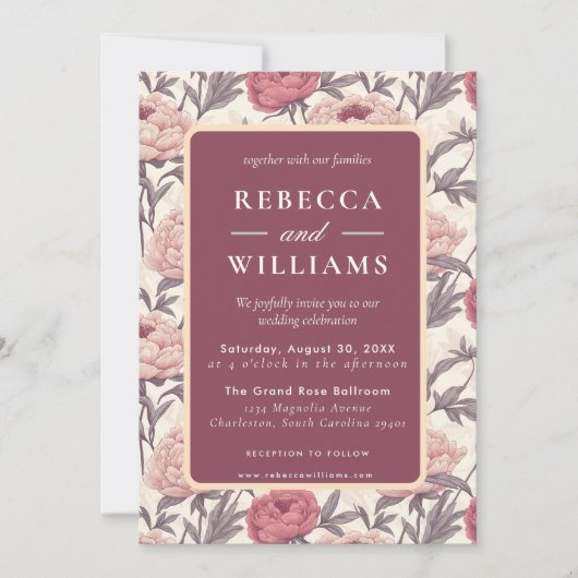 Beautiful  Peonies Spring Wedding Invitation Kaart (Voorkant)