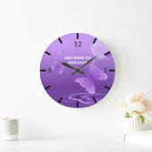 Beautiful Personalized Purple Butterfly Grote Klok (Huis)