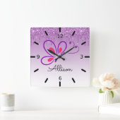 Beautiful Personalized Purple Butterfly Vierkante Klok (Huis)