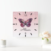 Beautiful Personalized Purple Butterfly Vierkante Klok (Huis)