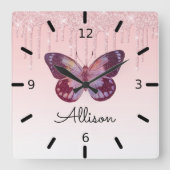 Beautiful Personalized Purple Butterfly Vierkante Klok (Voorkant)