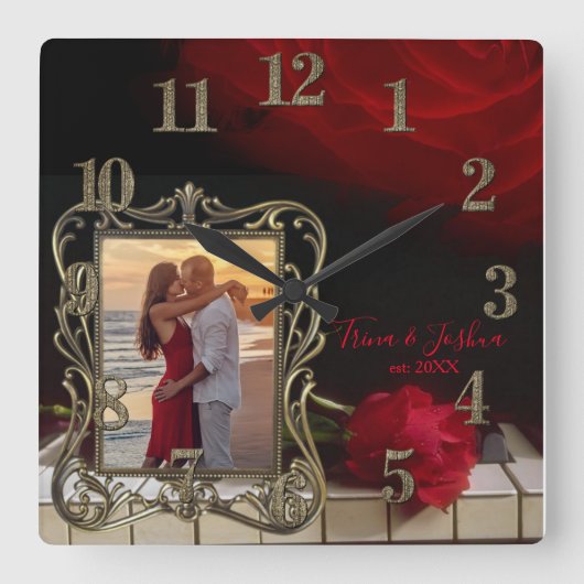 Beautiful Photo Clock on Piano Keys Vierkante Klok (Voorkant)