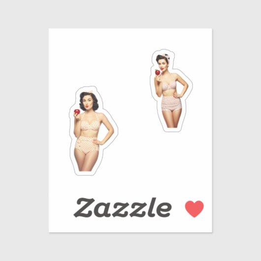 beautiful pin up and red love apples in swimsuits sticker (Vel)