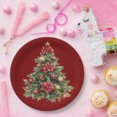 Beautiful Pine Tree Red Christmas  Papieren Bordje (Feest)