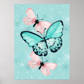 Beautiful Pink and Blue Butterflies Poster (Voorkant)