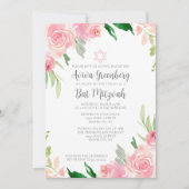 Beautiful Pink Floral Bat Mitzvah Party Kaart (Voorkant)