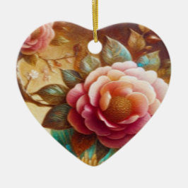 Beautiful Pink Flowers on a Valentines Day Tree  Keramisch Ornament