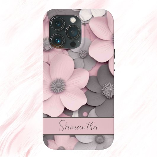 Beautiful Pink-Gray 3D Poppies Floral Case-Mate iPhone Case