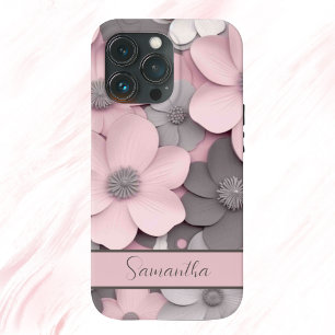 Beautiful Pink-Gray 3D Poppies Floral Case-Mate iPhone Case