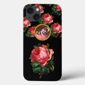 BEAUTIFUL PINK ROSE GEMSTONE MONOGRAM, zwart Case-Mate iPhone Case (Achterkant)