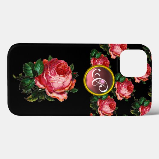 BEAUTIFUL PINK ROSE GEMSTONE MONOGRAM, zwart Case-Mate iPhone Case (Achterkant (horizontaal))