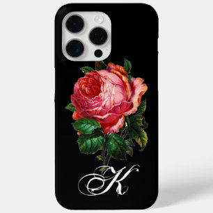 BEAUTIFUL PINK ROSE MONOGRAM, zwart iPhone 15 Pro Max Hoesje