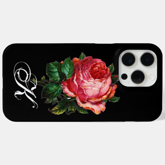 BEAUTIFUL PINK ROSE MONOGRAM, zwart Case-Mate iPhone Case (Achterkant (horizontaal))