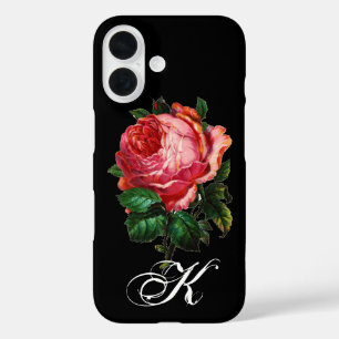 BEAUTIFUL PINK ROSE MONOGRAM, zwart iPhone 16 Hoesje