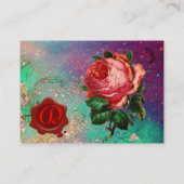 BEAUTIFUL PINK ROSE, RED WAX SEAL IN GOLD SPARKLES VISITEKAARTJE (Achterkant)