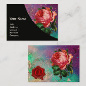 BEAUTIFUL PINK ROSE, RED WAX SEAL IN GOLD SPARKLES VISITEKAARTJE (Voorkant / Achterkant)