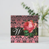 BEAUTIFUL PINK ROSE ZWARTE WITTE DAMASKMONOGRAM KAART (Staand voorkant)