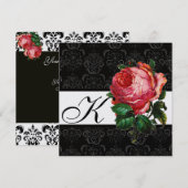 BEAUTIFUL PINK ROSE ZWARTE WITTE DAMASKMONOGRAM KAART (Voorkant / Achterkant)